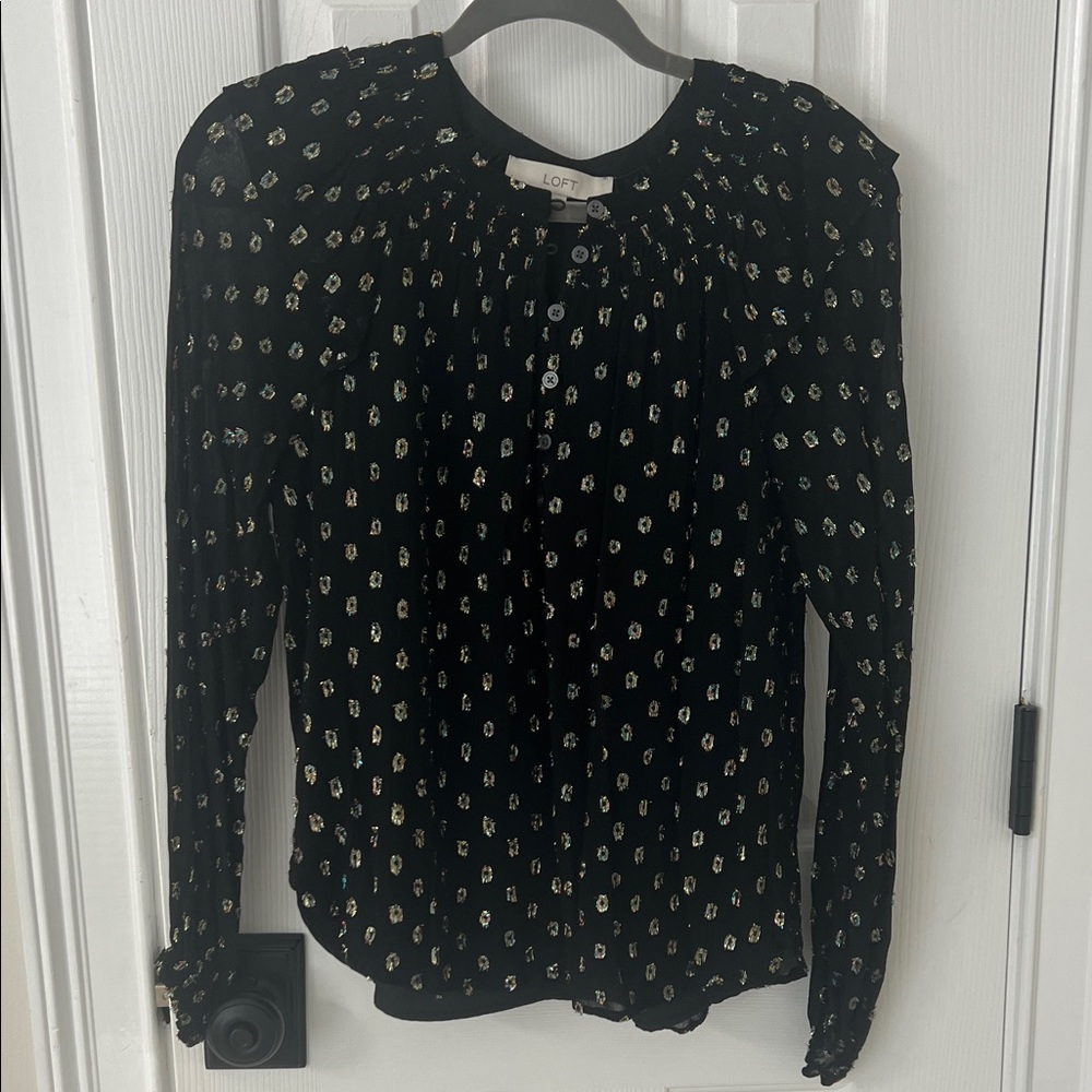 LOFT Black and White Patterned Blouse
